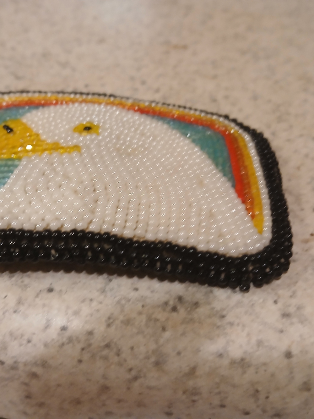 Beaded White and Black Bird Accent Patch with Rainbow Detail